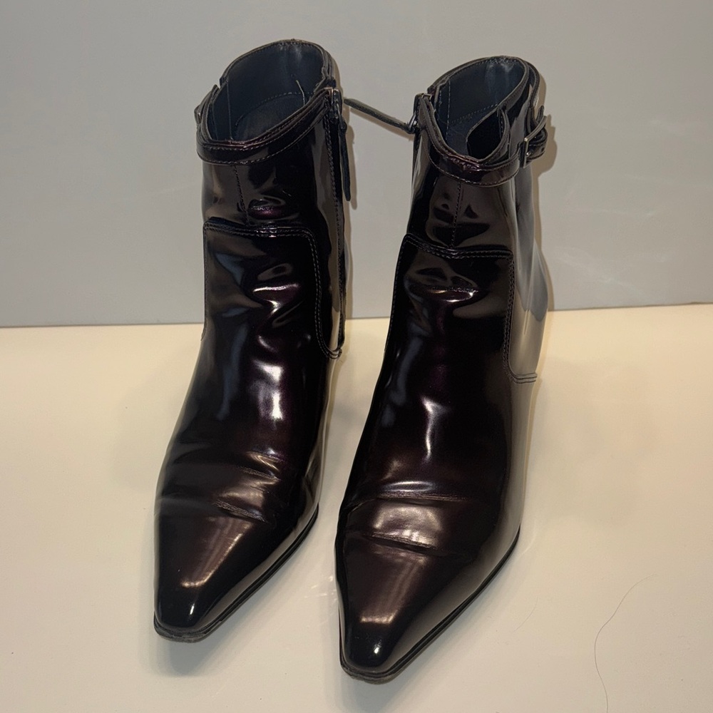 Elegant Brown Patent Ankle Boots